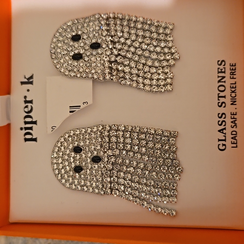 Piper silver rhinestone ghost earrings Halloween Brand New